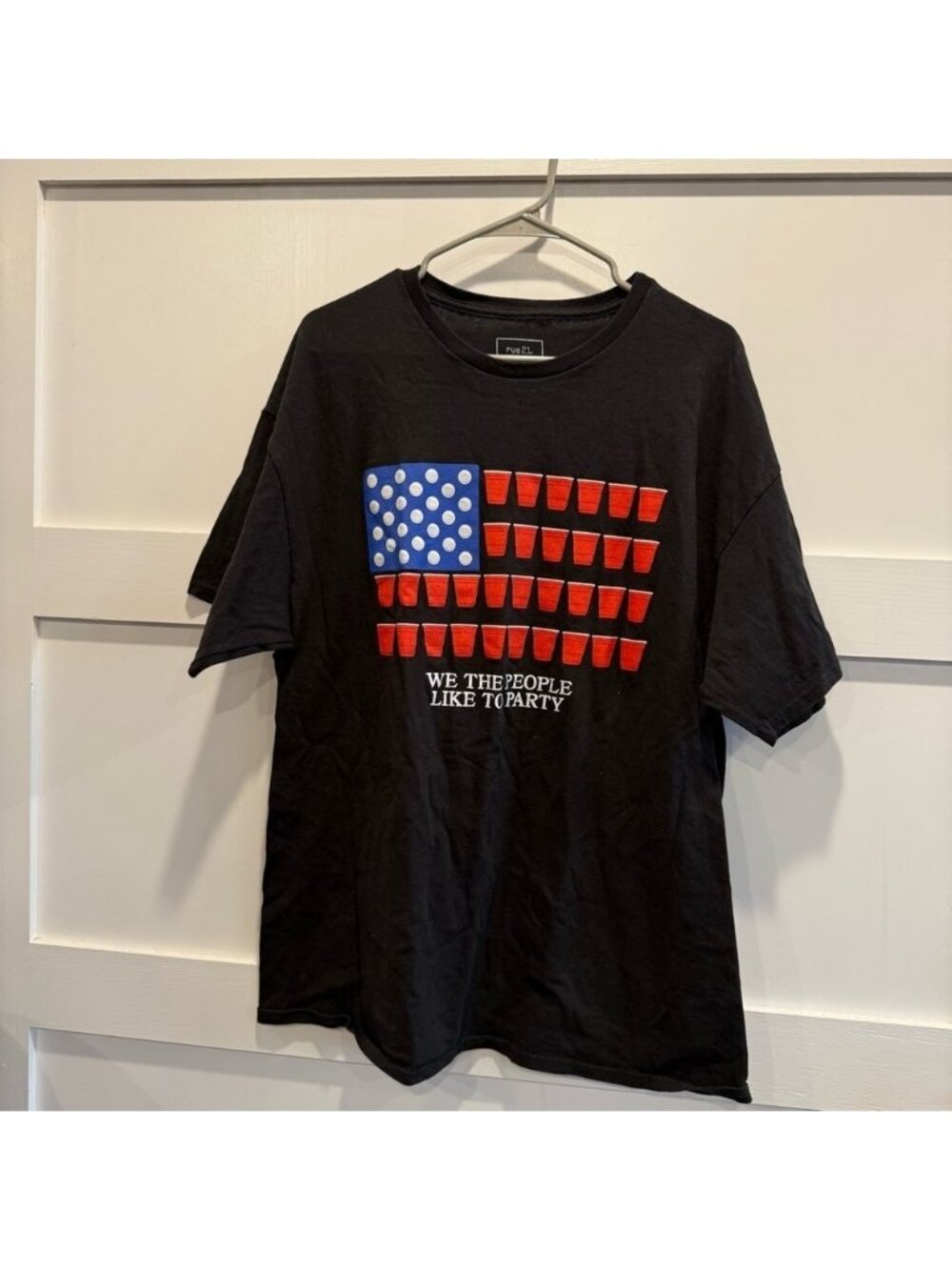 Rue21 Black Tee with Red and Blue Graphic Tshirt